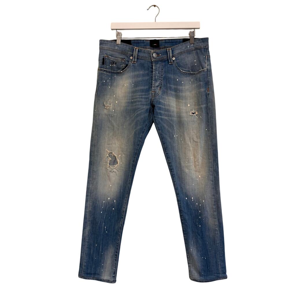 TRAMAROSSA Distressed Destroyed Light Sky Painted Jeans Mens Sz 34 ITALY Grunge